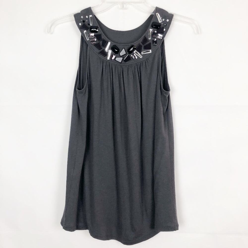 Express Sleeveless Charcoal Top w/ Stone Accents Size XS